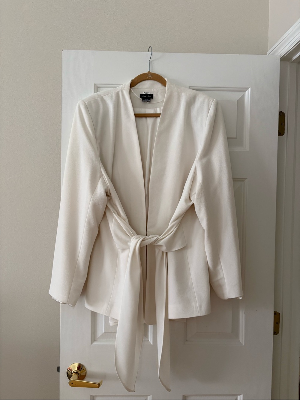 City Chic White Tie-Waist Robe Jacket